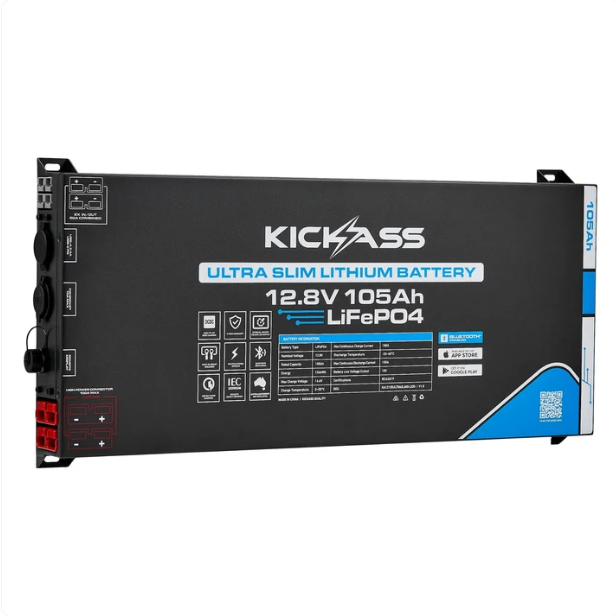 KickAss Smart 12V 105Ah Ultra Slimline Lithium Deep Cycle Battery LiFePO4